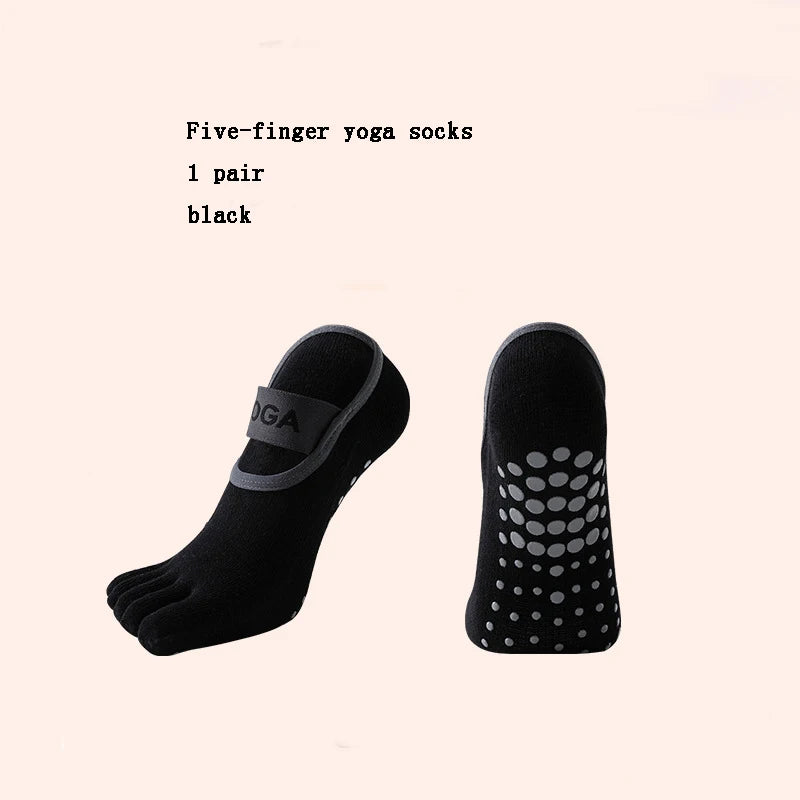 Anti-slip Cotton Sweat-absorbing and Wear-resistant Five-finger Floor Socks Women's Dance Practice Socks Pilates Socks Peaceful Pleasures Health and Wellness Black EU35-40