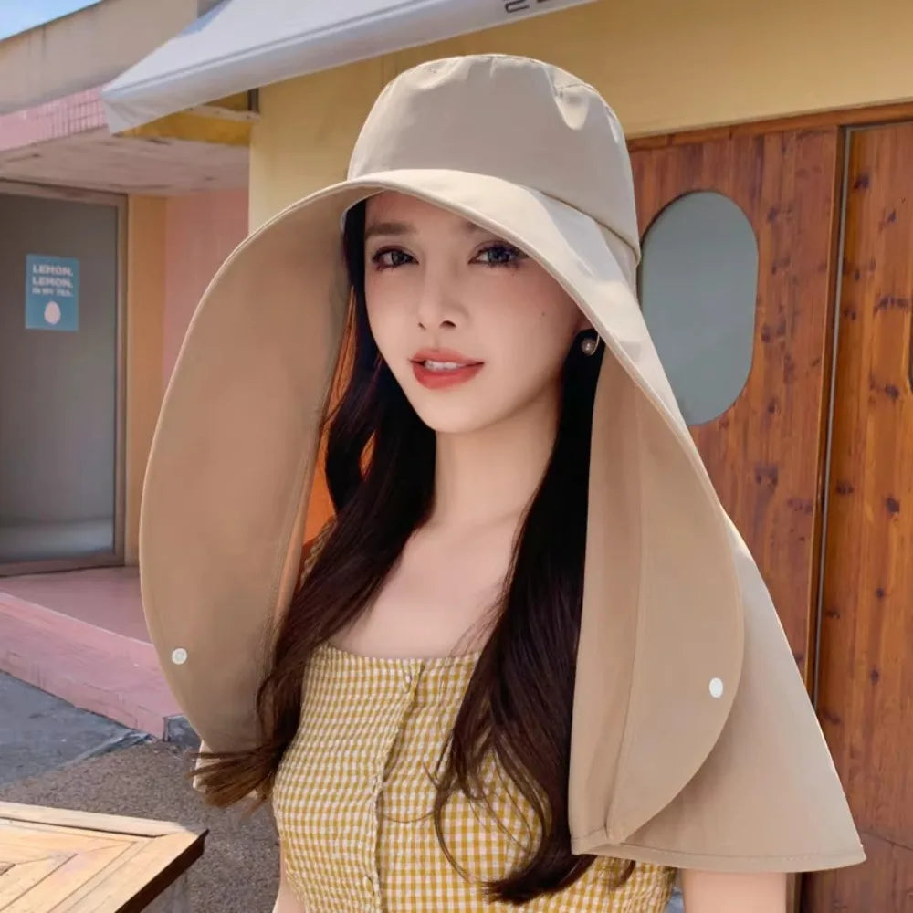 Summer Women's Sun Protection with Neck Cover Sunshade Protection Hat Large Brim Face Covering Hat Face Mask Neck Protection Hat Peaceful Pleasures Health and Wellness
