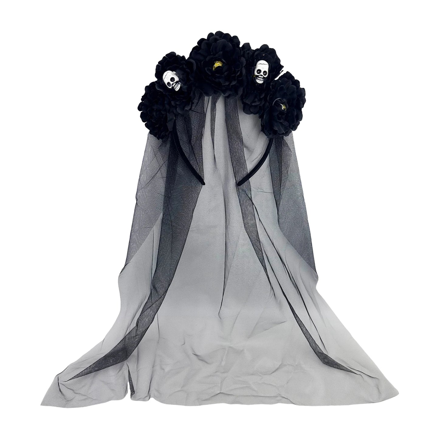 Gothic Rose Skull Headband | Halloween Floral Veil Hair Hoop