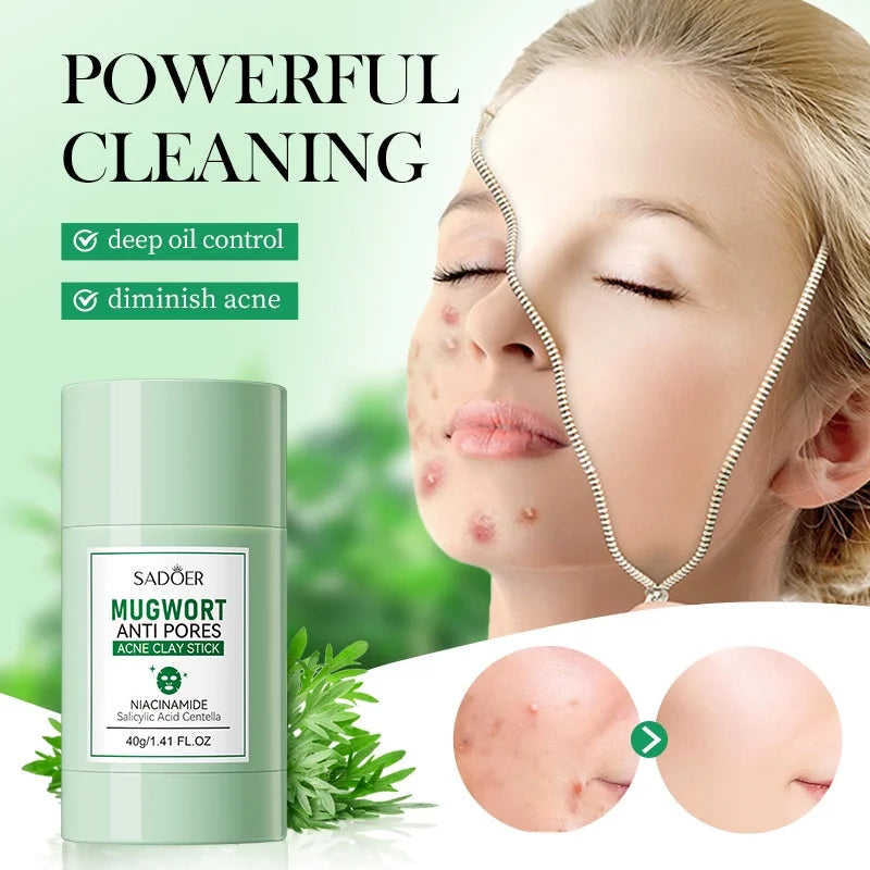 Mugwort Clay Stick Anti-Acne Clay Mask for Clean Pores and Blackheads Improve Acne Prone Skin 40g Peaceful Pleasures Health and Wellness
