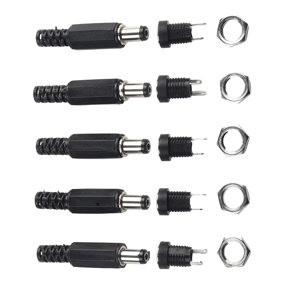 5 Pair 12V Male Female Socket Panel Mount DC Power Connector 5x2