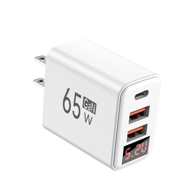 65W GaN USB-C Fast Charger 3-Port PD Quick Charge Display