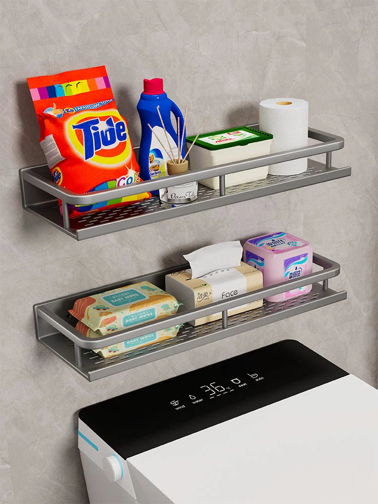 Wall-Mounted Bathroom Shelf & Towel Rack | Metal Storage Organizer