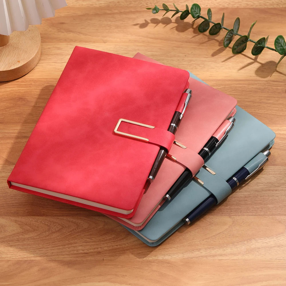 A5 Buckle Notebook Business Thick Meeting Office Record Book Pen Slot