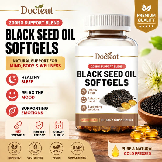 Docteat Black Seed Oil Softgels 200mg – 60ct Daily Wellness Herbal Softgels Peaceful Pleasures Health and Wellness