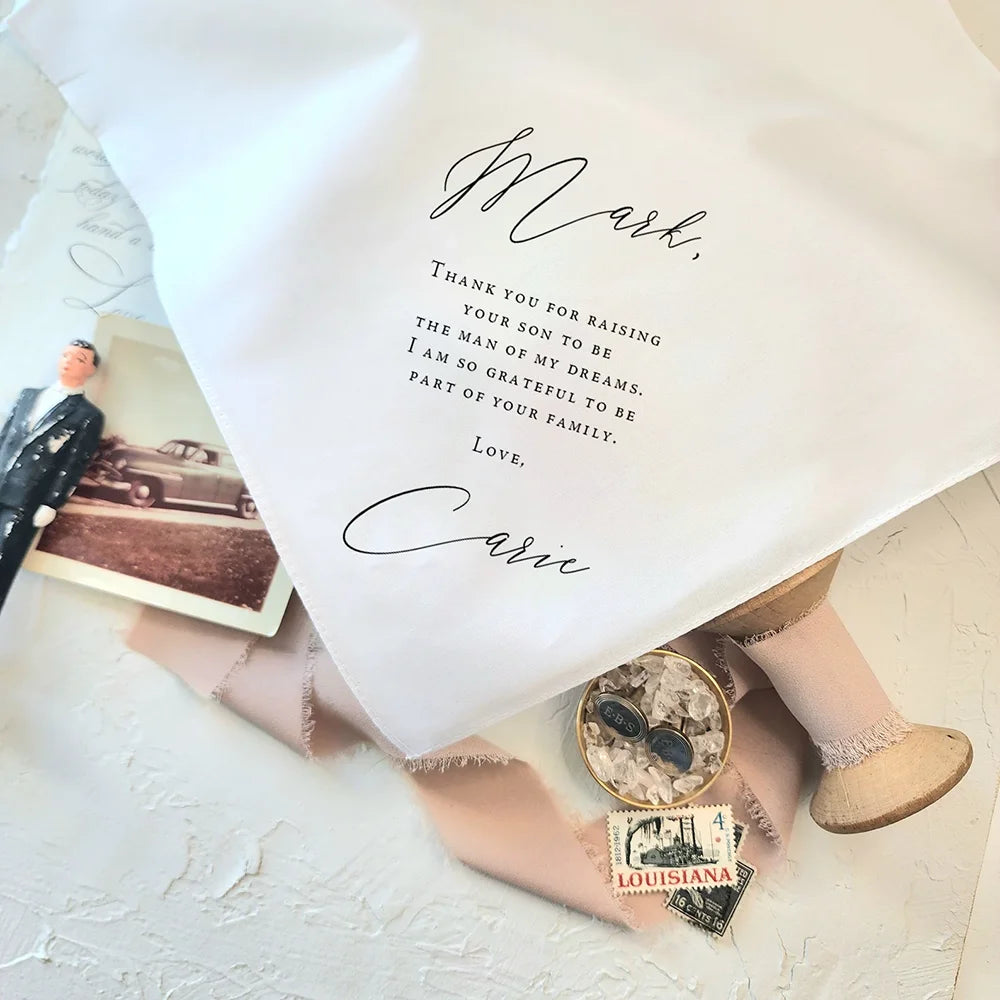 Personalized Father of Groom Handkerchief | Bride Wedding Gift Wedding Keepsake Gift Peaceful Pleasures Health and Wellness