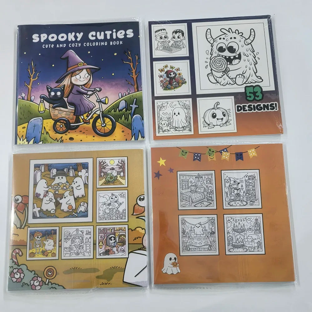 Halloween Spooky Cute Coloring Book Stress Relief Art Kids Adults