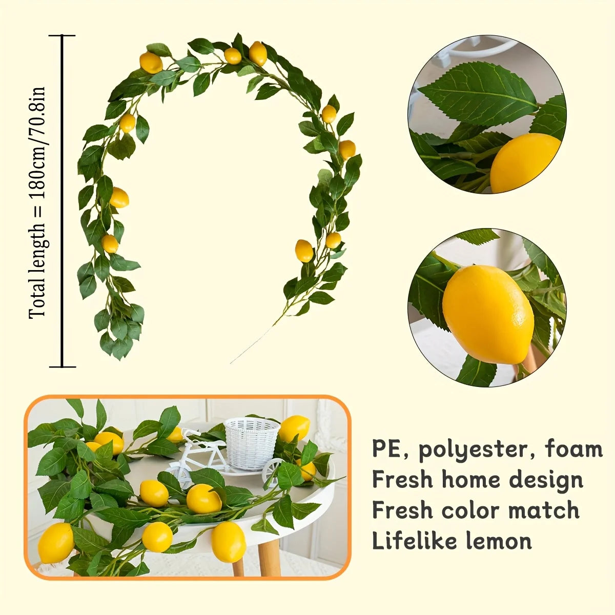 Artificial Lemon Garland Wreath | Faux Lemon Home Decor Artificial Flower Garland Peaceful Pleasures Health and Wellness