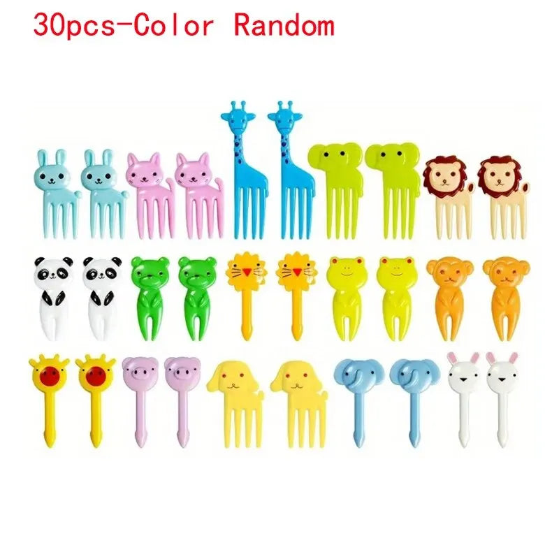 30-Piece Cute Animal Fruit Forks for Kids Bento Box Picks