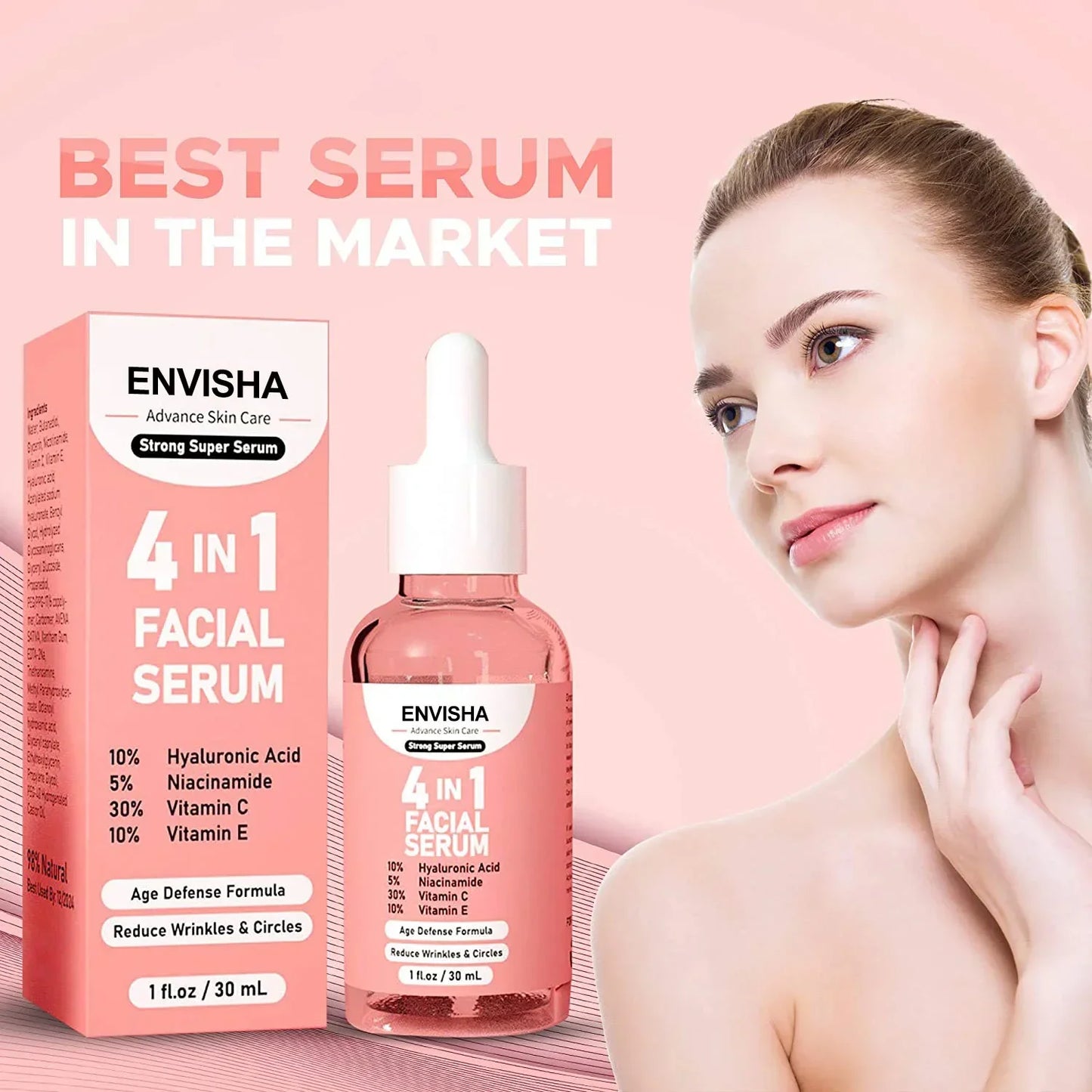 ENVISHA Face Serum – Vitamin C, Niacinamide & Hyaluronic Acid 30ml Face Serum Peaceful Pleasures Health and Wellness