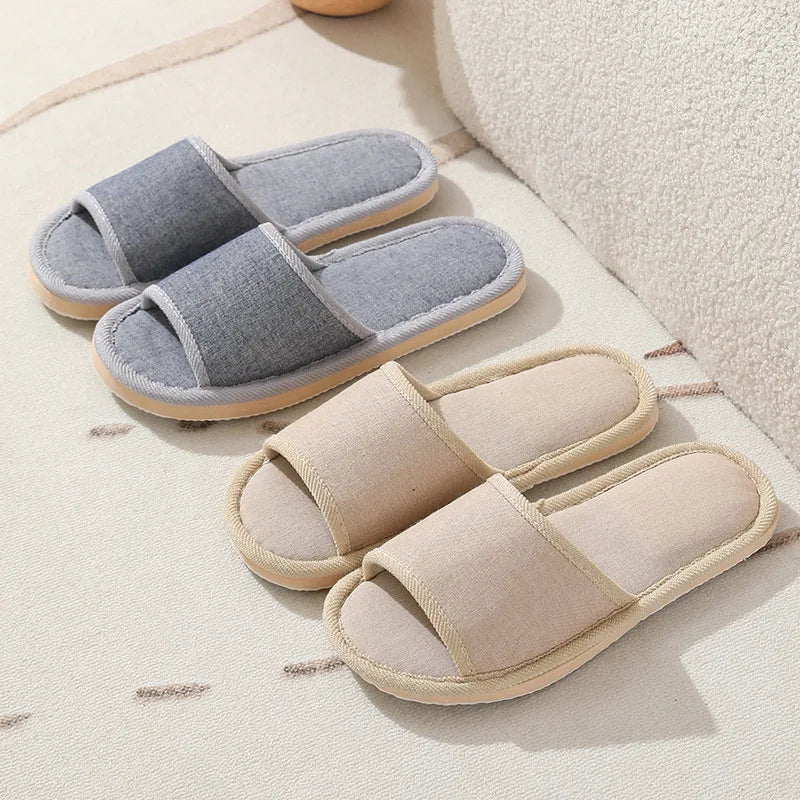 Linen Indoor Slippers – Lightweight Flip Flop Slides Men & Women