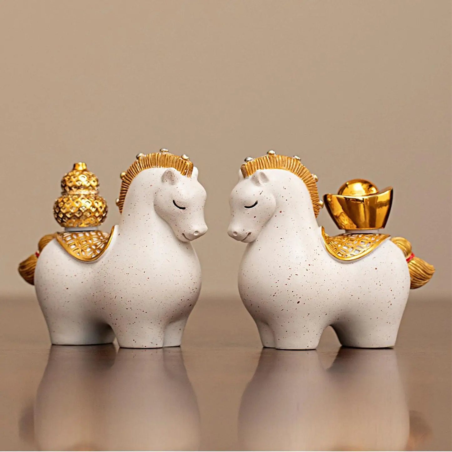 Chinese New Year 2026 Horse Statue Set of 2 | Lunar New Year Decor Decorative Figurine Set Peaceful Pleasures Health and Wellness