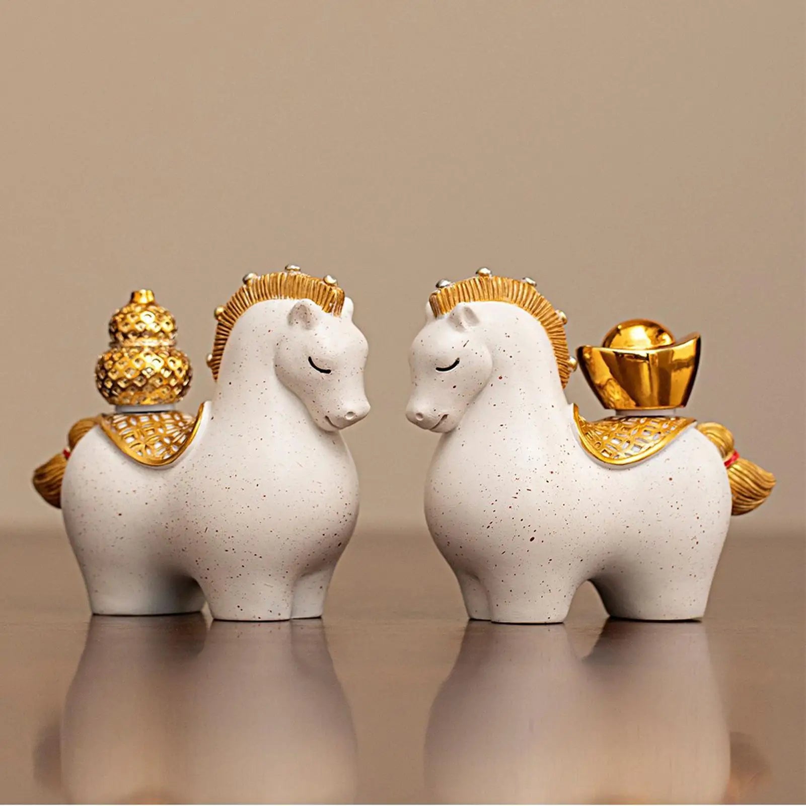 Chinese New Year 2026 Horse Statue Set of 2 | Lunar New Year Decor Decorative Figurine Set Peaceful Pleasures Health and Wellness