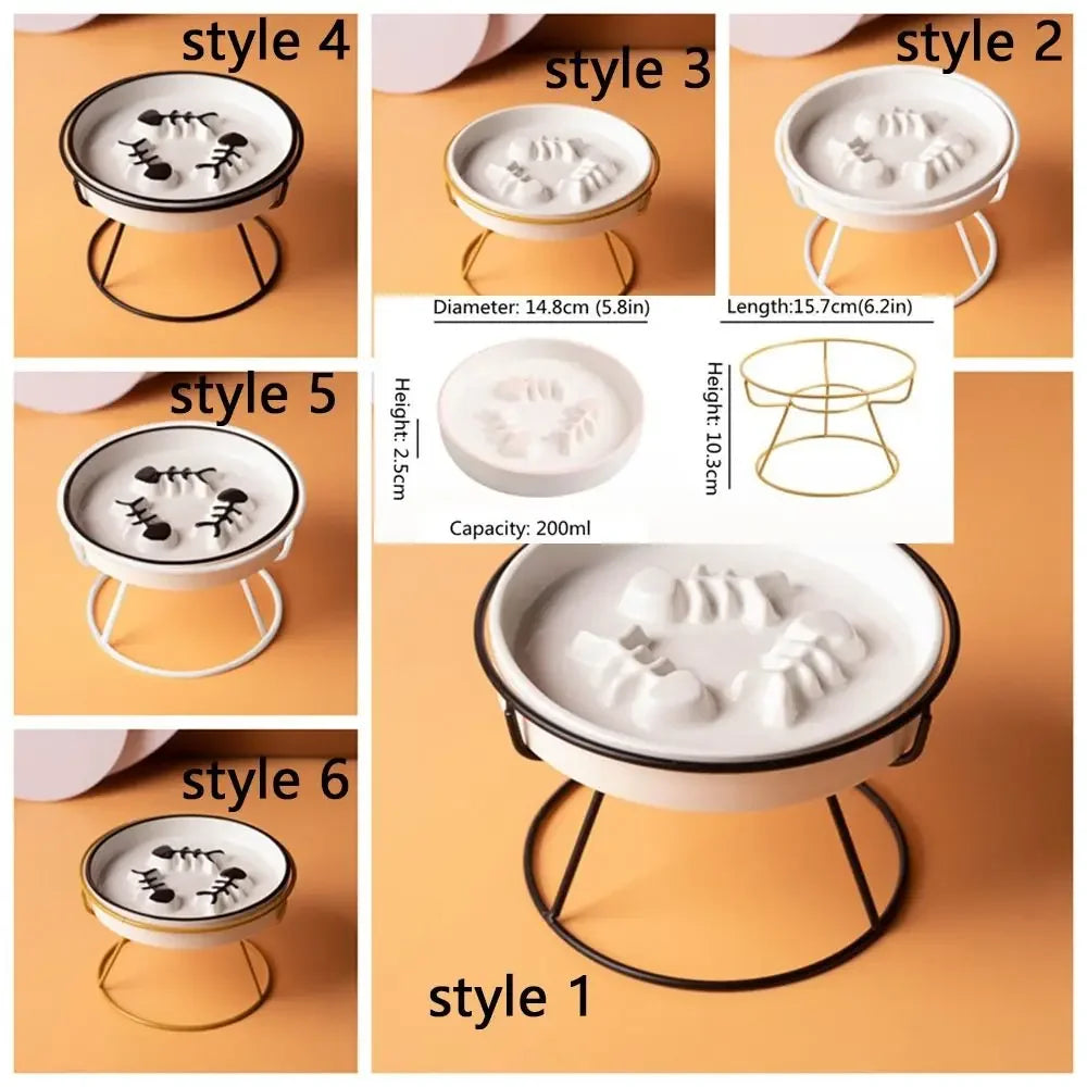 Raised Ceramic Cat Bowl | Elevated Slow Feeder & Water Bowl