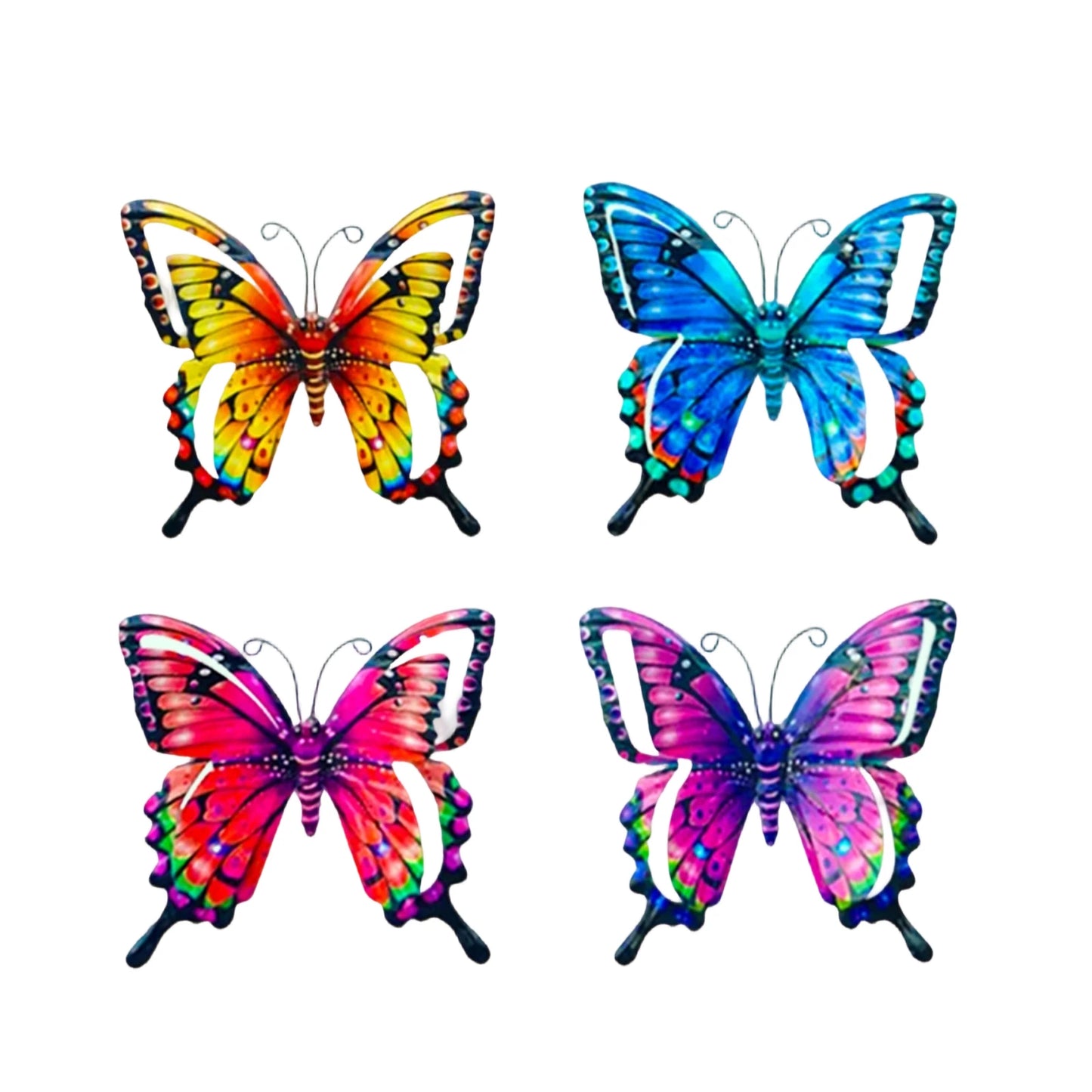 4-Piece Iron Butterfly Wall Decor | Painted Metal Garden Art