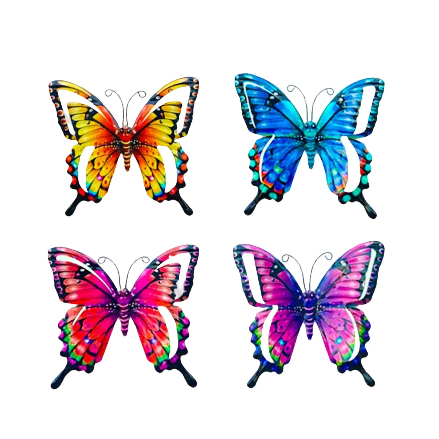 4-Piece Iron Butterfly Wall Decor – Painted Metal Garden Art