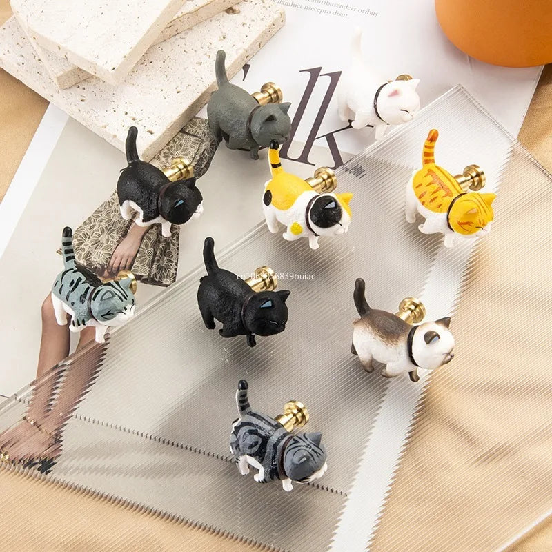 Brass Rotatable Cat Head Cat Handle Cartoon Wardrobe Door Handle Cute Drawer Single Hole Small Handle Drawer Door Knob Peaceful Pleasures Health and Wellness