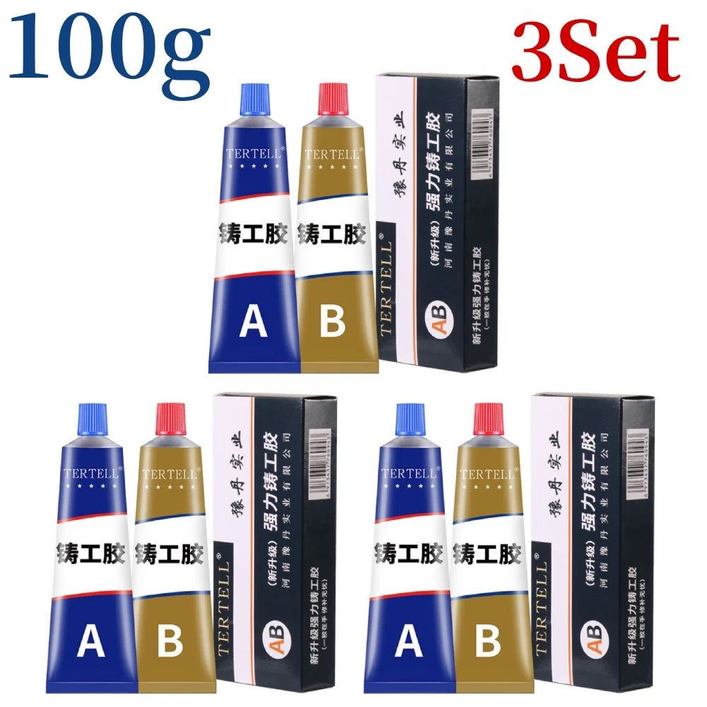 AB Type Casting Repair Glue High Temperature Resistant Liquid Metal Welding Filler Metal Repair Glue Caulking Agent Extra Strong Peaceful Pleasures Health and Wellness 100g 3PCS
