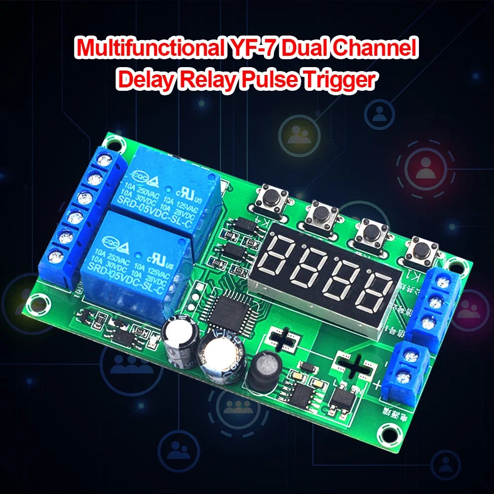 YF-7 Dual-Channel Delay Relay Module – 32 Functions Timer Relay Module Peaceful Pleasures Health and Wellness