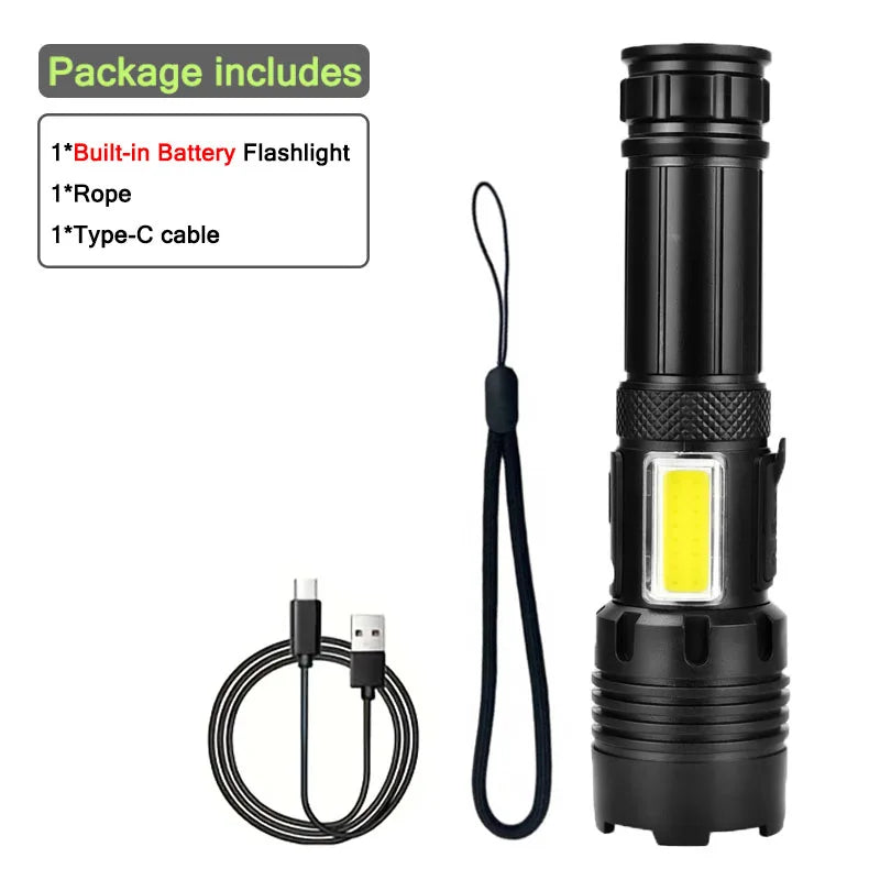 Rechargeable LED Tactical Flashlight & Power Bank with Zoom