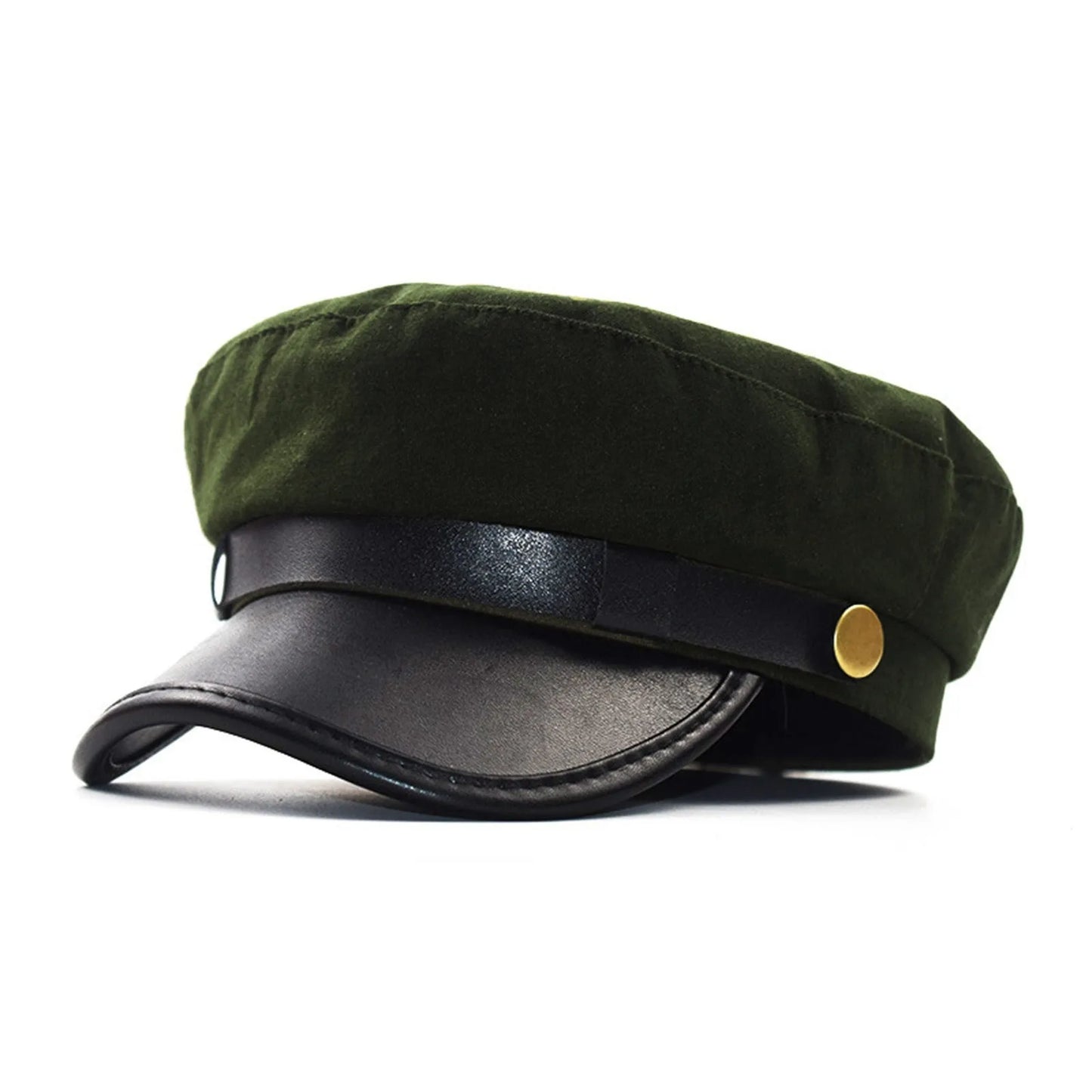Unisex Cycling Caps PU Leather Hat Autumn Sailor Hat for Women Men Men Black Female Travel Student Hat Captain Hat Flat Top Peaceful Pleasures Health and Wellness Army Green
