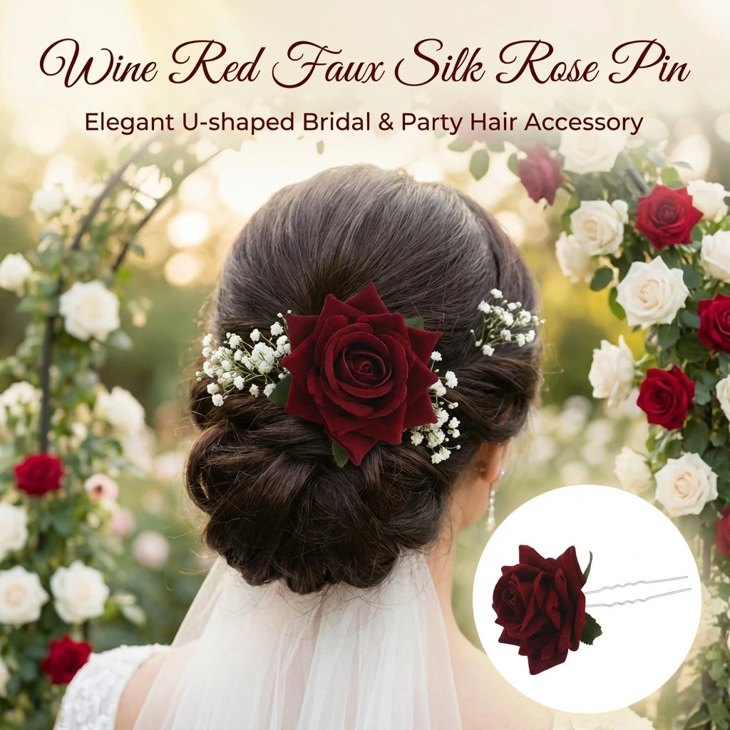 Artificial-Roses Hair Fork U Shape Design Silk Flower Bridal Headwear Peaceful Pleasures Health and Wellness