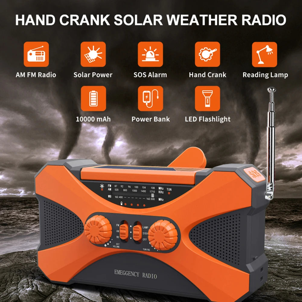 10000mAh Multifunctional Radio Hand Crank Solar USB Charging FM AM WB NOAA Weather Radio Emergency LED Flashlight Torch Power Peaceful Pleasures Health and Wellness