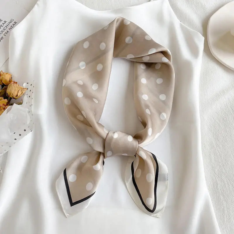 Square Scarf Women Polka Dot Square Scarf Silk Like Lightweight Fashion Shawl Wrap Hijab Bandana Hair Accessory Gift Peaceful Pleasures Health and Wellness khaki