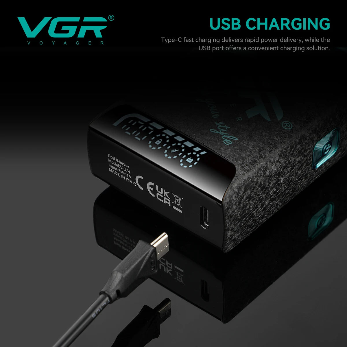 VGR new reciprocating men's shaver gradient color ice crack body high-end shaver intelligent digital hair whitening device V-374 Peaceful Pleasures Health and Wellness