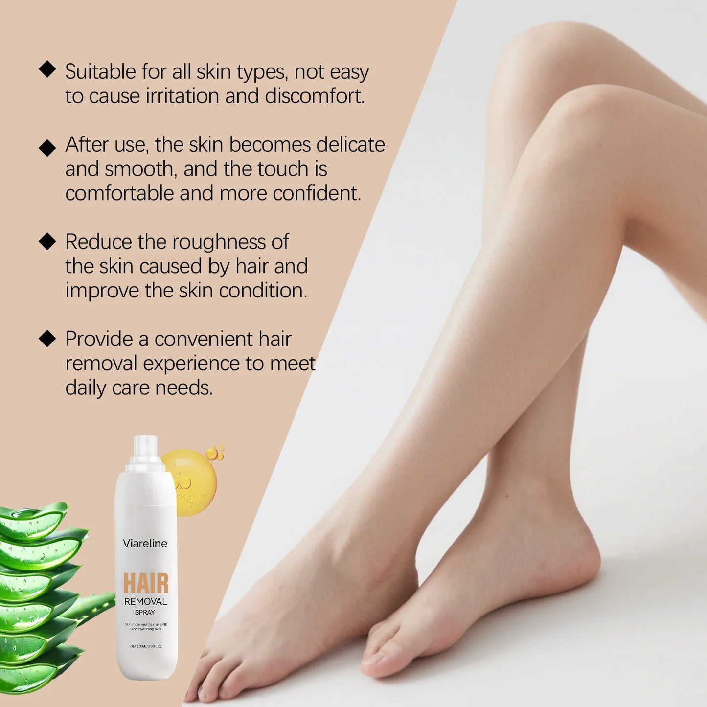 Painless Hair Removal Spray Full-Body Hair Growth Inhibition Soothing Redness Smoothing Soft Hydrating Gentle Hair Removal Spray Peaceful Pleasures Health and Wellness