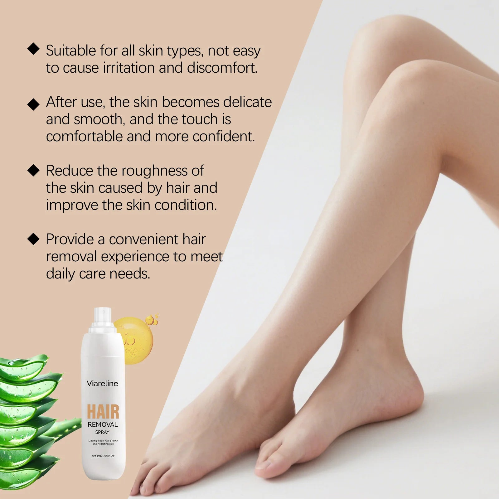 Painless Hair Removal Spray Full-Body Hair Growth Inhibition Soothing Redness Smoothing Soft Hydrating Gentle Hair Removal Spray Peaceful Pleasures Health and Wellness