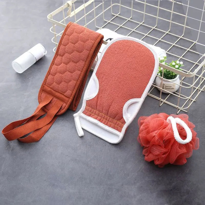 3-Piece Exfoliating Bath Set – Back Scrubber, Gloves & Loofah