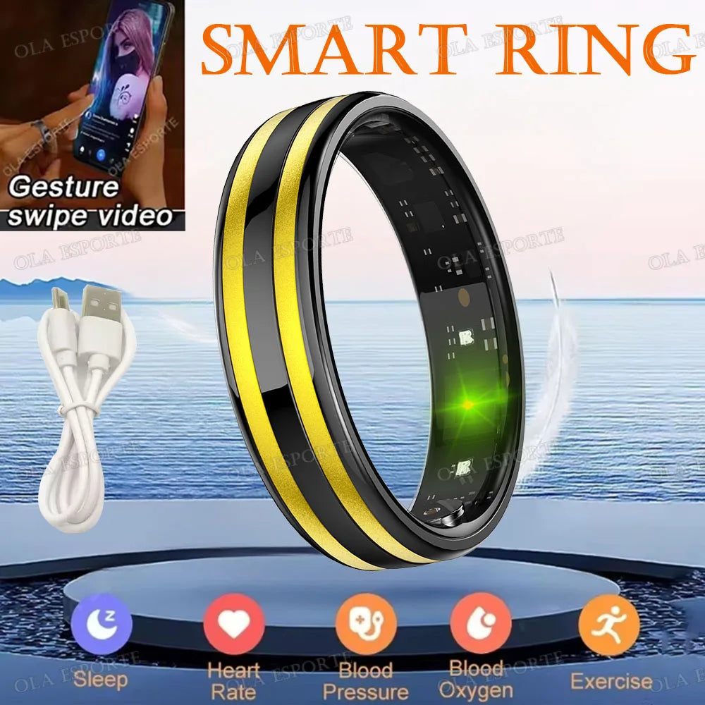 New 6.3mm Thin Smart Ring Health Monitor Smartring Outdoor Waterproof Ring Heart Rate Body Temperature Monitoring Sports rings Peaceful Pleasures Health and Wellness Black 8