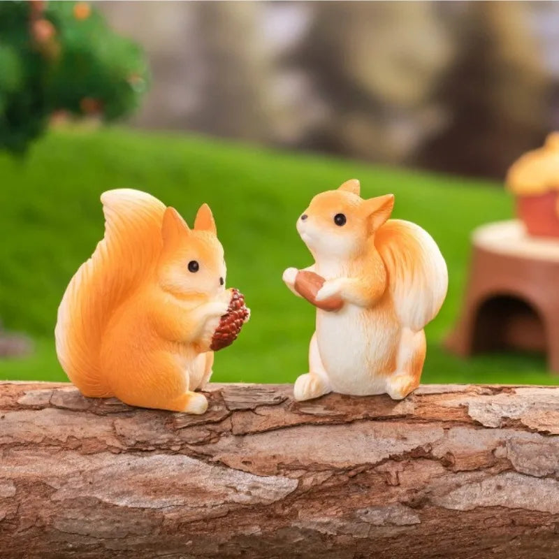 Squirrel Figurine Miniatures Pine Cones Cute Mini Animals Figurine Model for Desk Garden Decoration for Home Resin Diy Crafts Peaceful Pleasures Health and Wellness