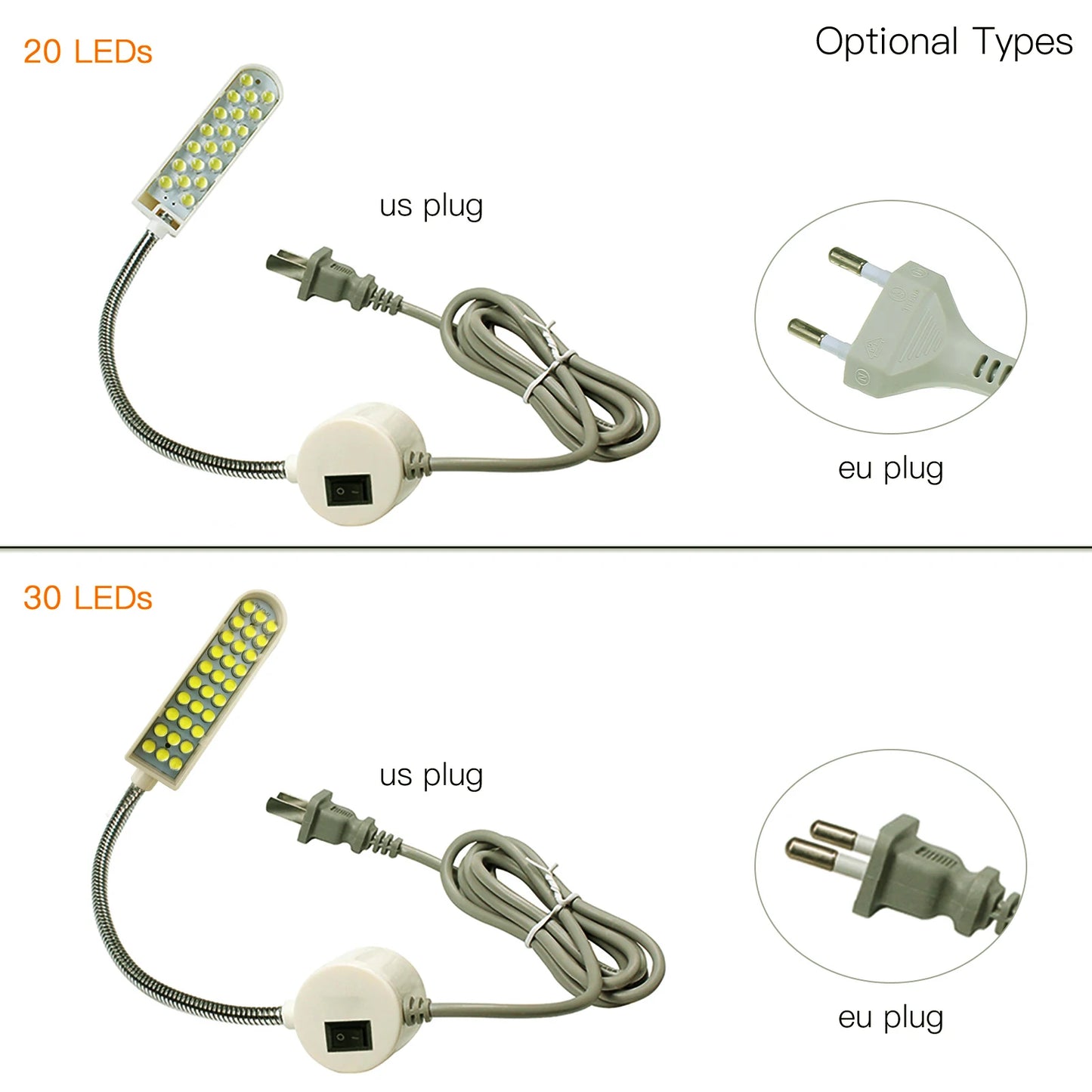 AC110-245V 2W 30LED Sewing Machine Light Lamp Magnetic Fixed Base Flexible Bendable Tube Goose Neck Design for Housework Peaceful Pleasures Health and Wellness