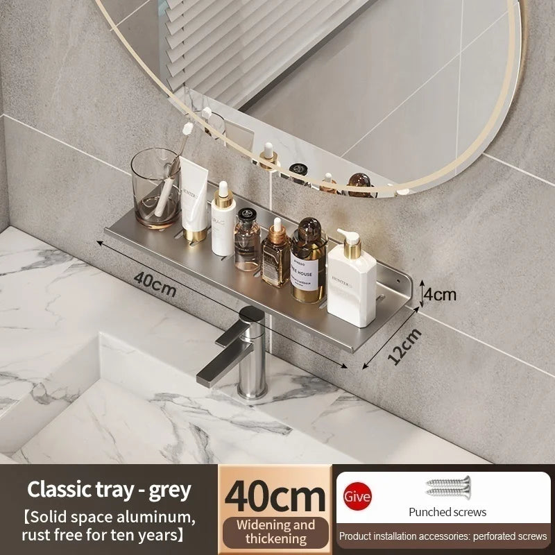 Metal Bathroom Faucet Storage Tray & Wall-Mount Rack