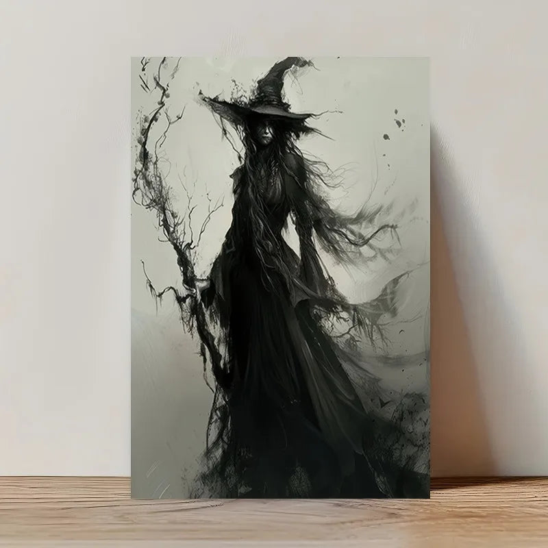 Abstract Ghost Witch Canvas Prints Gothic Monster Wall Art Anime Poster Modern Living Room Coffee Bar & Home Halloween Decor Peaceful Pleasures Health and Wellness