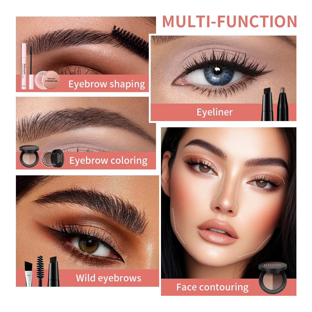 Double Ended Eyebrow Set With Brow Pencil,Brow Powder,Gel,Pomade Natural Color Shape Long Lasting Precise Outline Eye Brow Makeu Peaceful Pleasures Health and Wellness