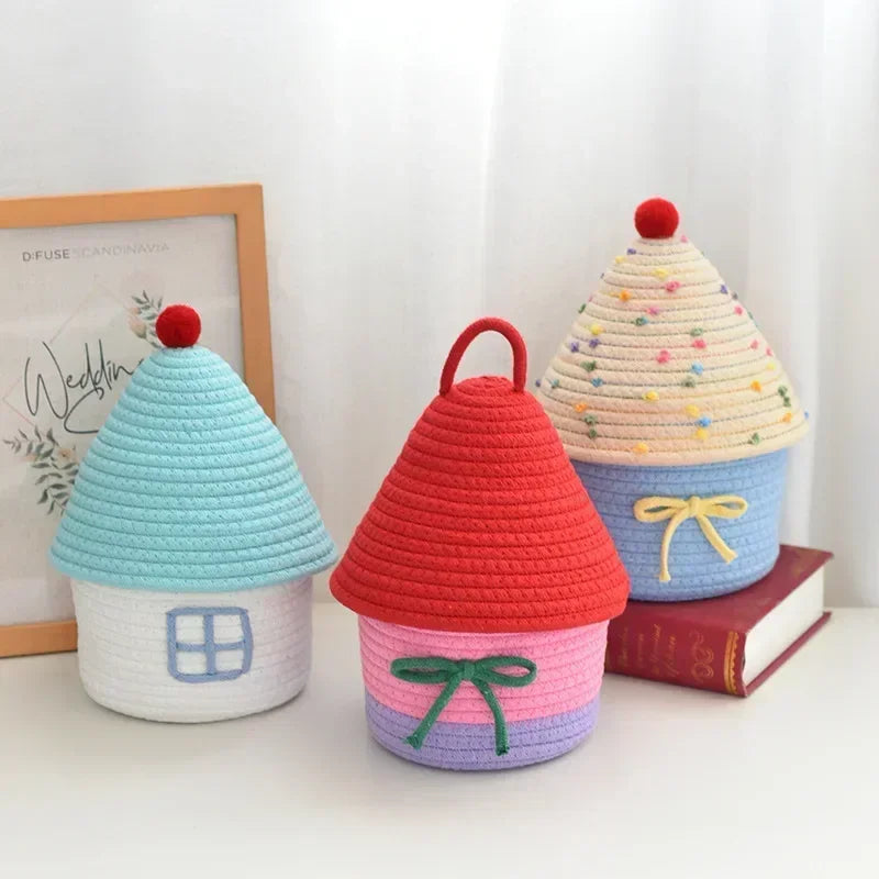 New Storage Basket Cute Desktop Sundries Cosmetics Storage Box Gift Basket for Small Thing Handwoven Desk Organizer Peaceful Pleasures Health and Wellness