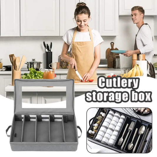 Flatware Organizer Zipper Lid | 5-Compartment Cutlery Case Cutlery Storage Case Peaceful Pleasures Health and Wellness Grey
