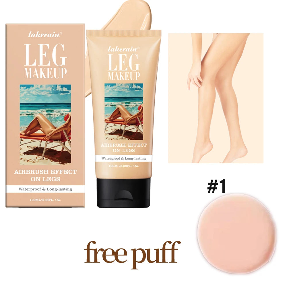 Bronze Leg & Body Makeup Foundation With Powder Puff 100ml Waterproof Long Lasting Even Skin Tone Body Tanning Cream 3 Colors Peaceful Pleasures Health and Wellness white and puff