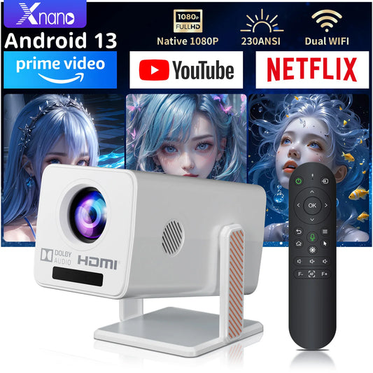 Xnano Projector 4K Android 13 Dual WiFi5 300ANSI Amlogic T950S BT5.2 1920*1080P Home Theater Cinema Mini Portable Projectors Peaceful Pleasures Health and Wellness