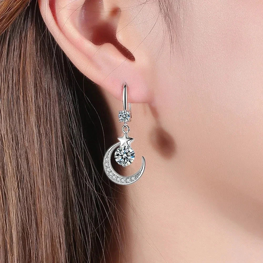 Star & Moon Dangle Drop Earrings – Crystal, 3 Colors | Oasis