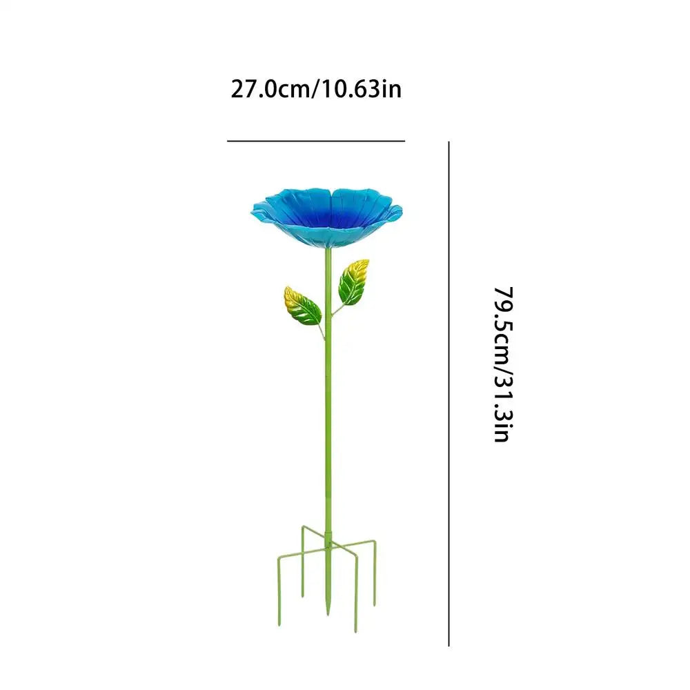 Bird Bath Flower-Shaped Colorful Metal Stakes Birdbath Outdoor Garden Bath Bowl Feeder for Yard Patio Deck Porch Backyard Peaceful Pleasures Health and Wellness Blue CN