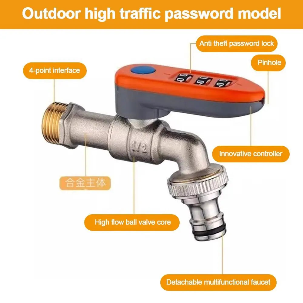 Metal Combination Lock Garden Faucet | 1/2" Anti-Theft Tap