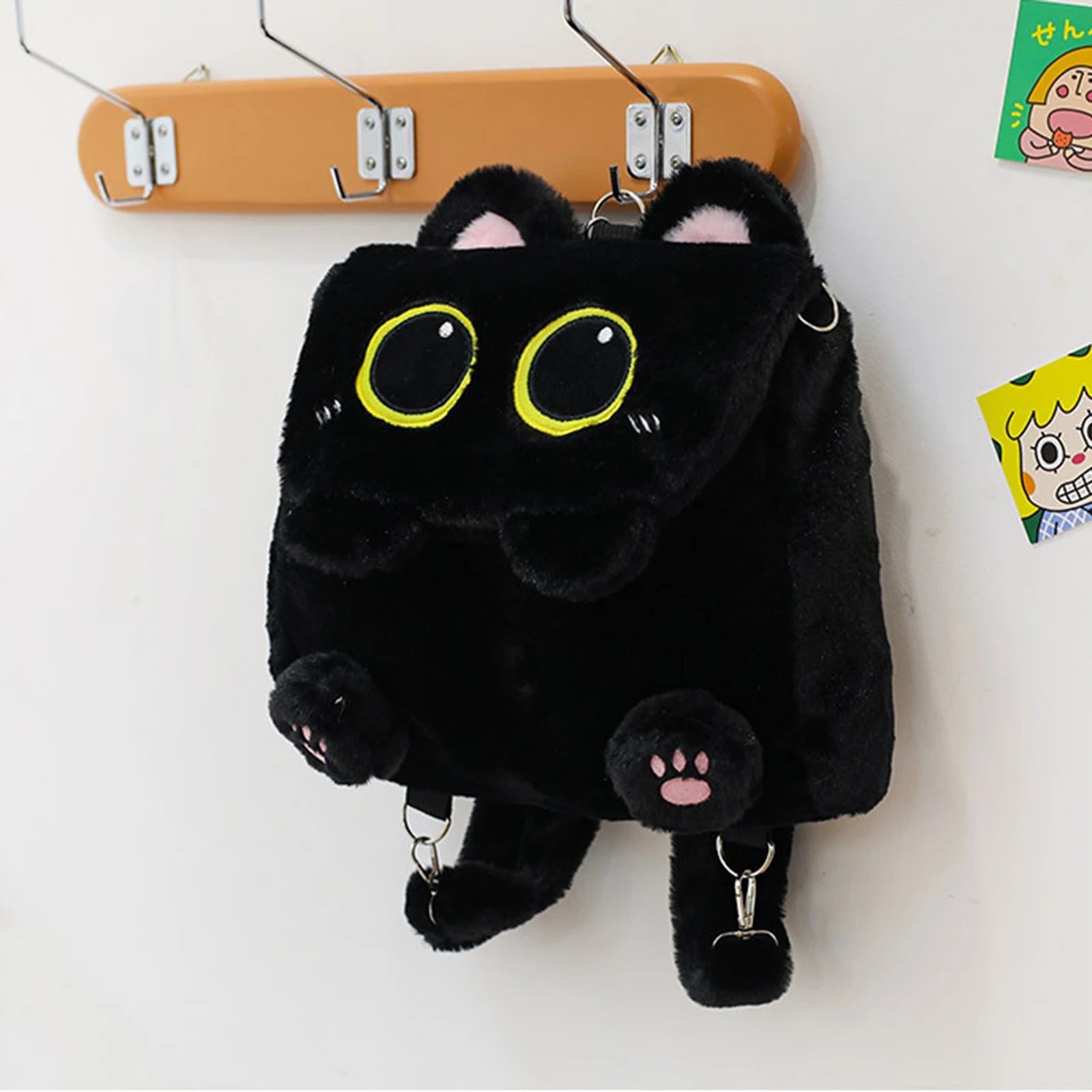 Black Cat Plush Backpack for Girls Cute Kitten Design Large Capacity Lightweight School Bag for Students Travel Daily Use Peaceful Pleasures Health and Wellness