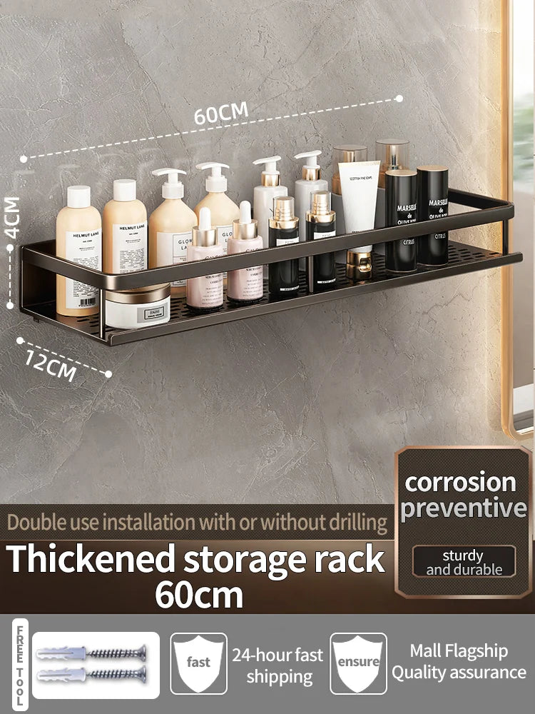 Wall-Mounted Bathroom Shelf & Towel Rack | Metal Storage Organizer