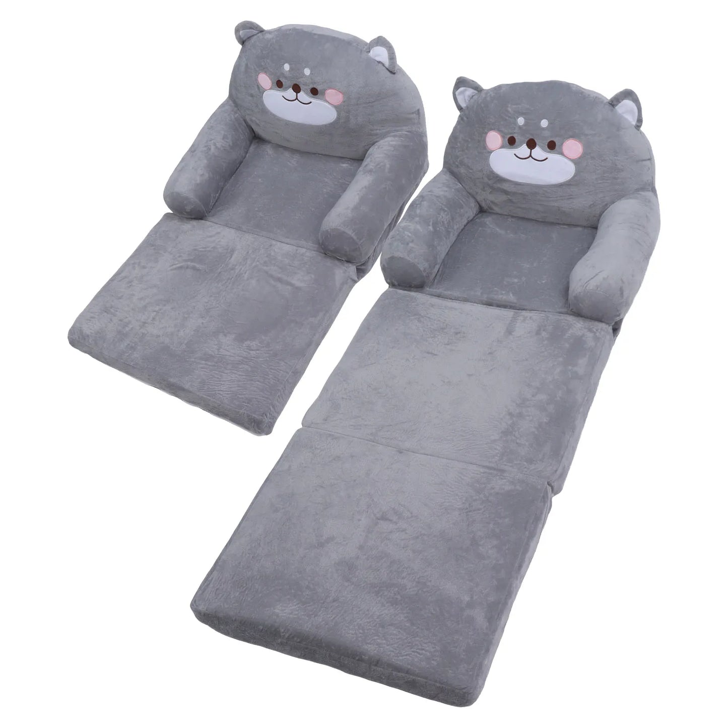 Toddler Chair Gray Dog Cartoon Soft Breathable Kids Sofa Foldable Design Easy To Clean for Sleeping Peaceful Pleasures Health and Wellness