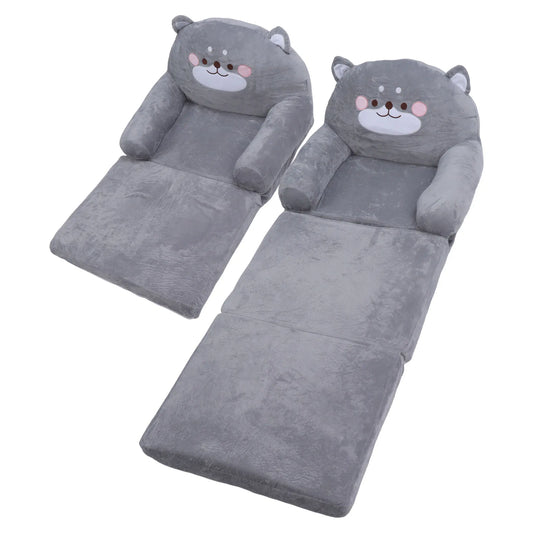 Toddler Chair Gray Dog Cartoon Soft Breathable Kids Sofa Foldable Design Easy To Clean for Sleeping Peaceful Pleasures Health and Wellness