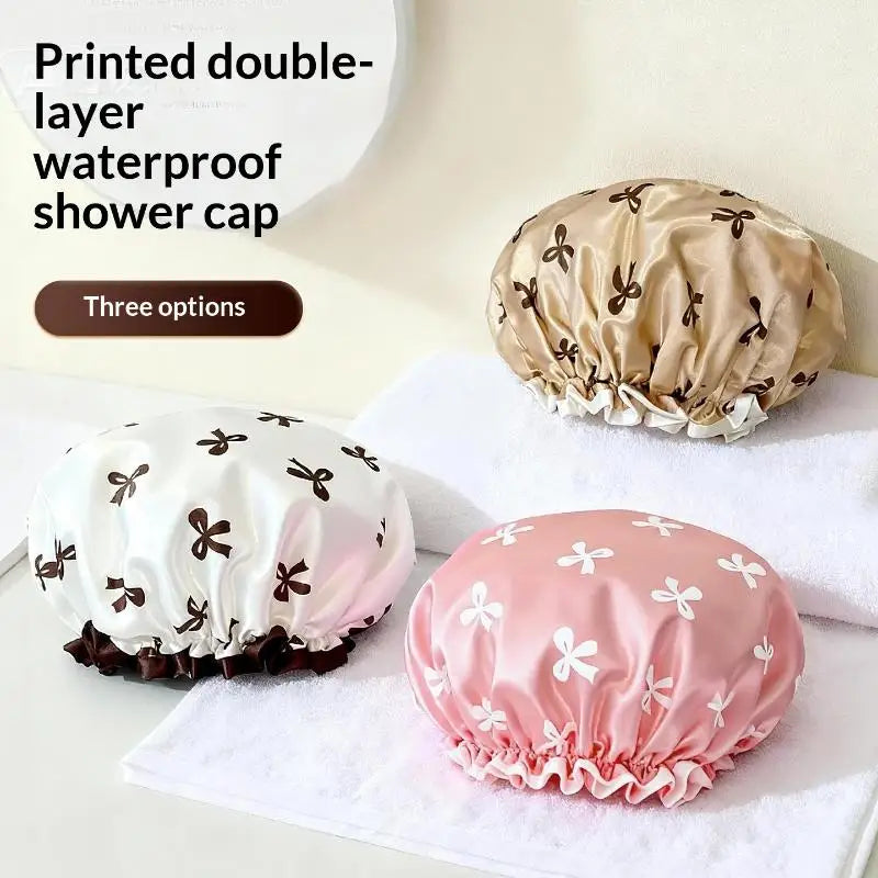 3-Pack Waterproof Reusable Shower Caps | Bowknot Print, Double-Layer Shower Cap Set Peaceful Pleasures Health and Wellness